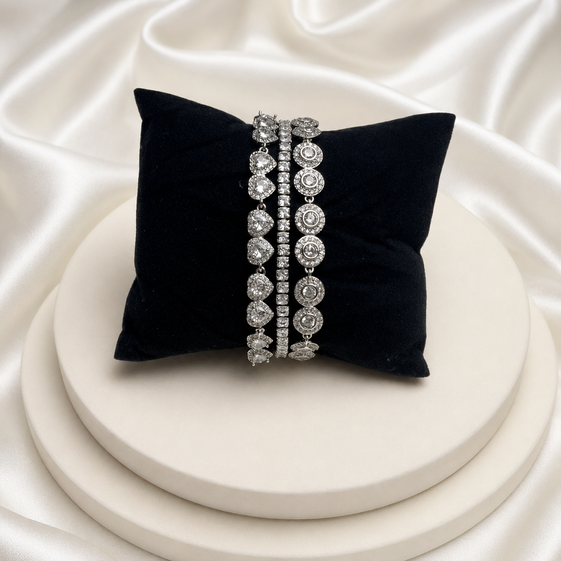 Set 3 Brățări Damă Silver Crystal – Modele Tennis și Cristale Transparente | Zallmorra