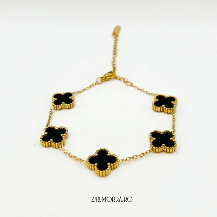 Brățară Trifoi Negru „Black Clover” – Model cu Trifoi Mare