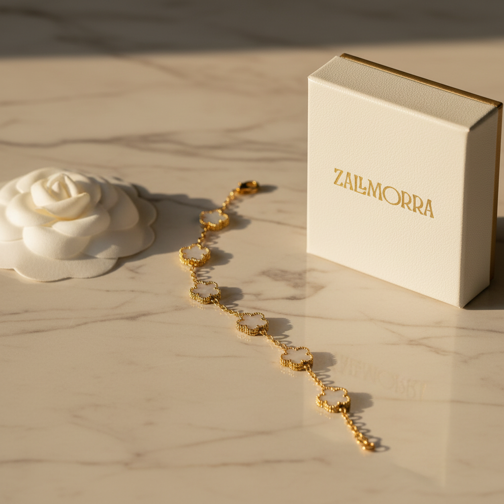 Brățara Zallmorra– „White Clover ” cu trifoi  alb MINI