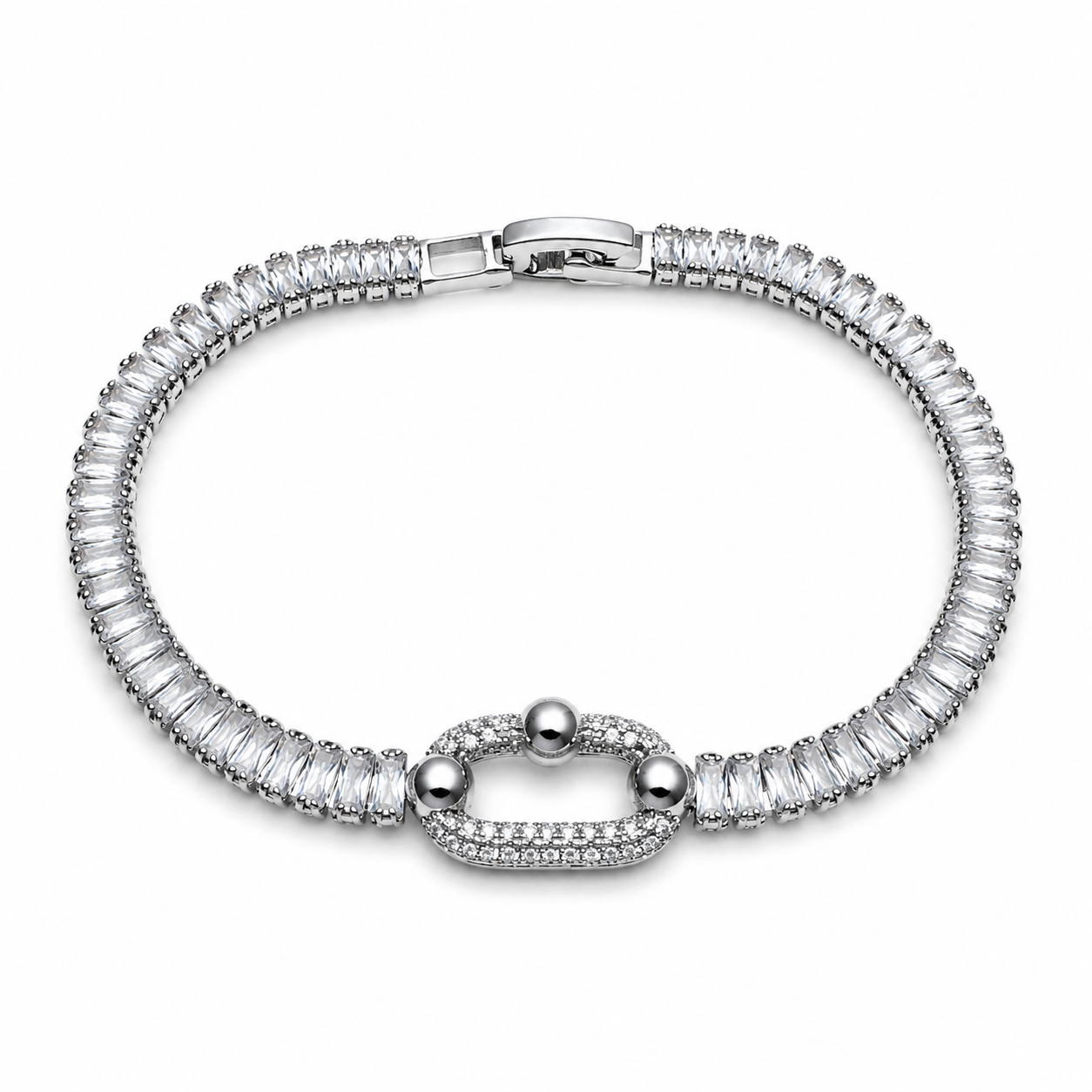 Set Silver Glow – Brățară Statement și Tennis Baguette