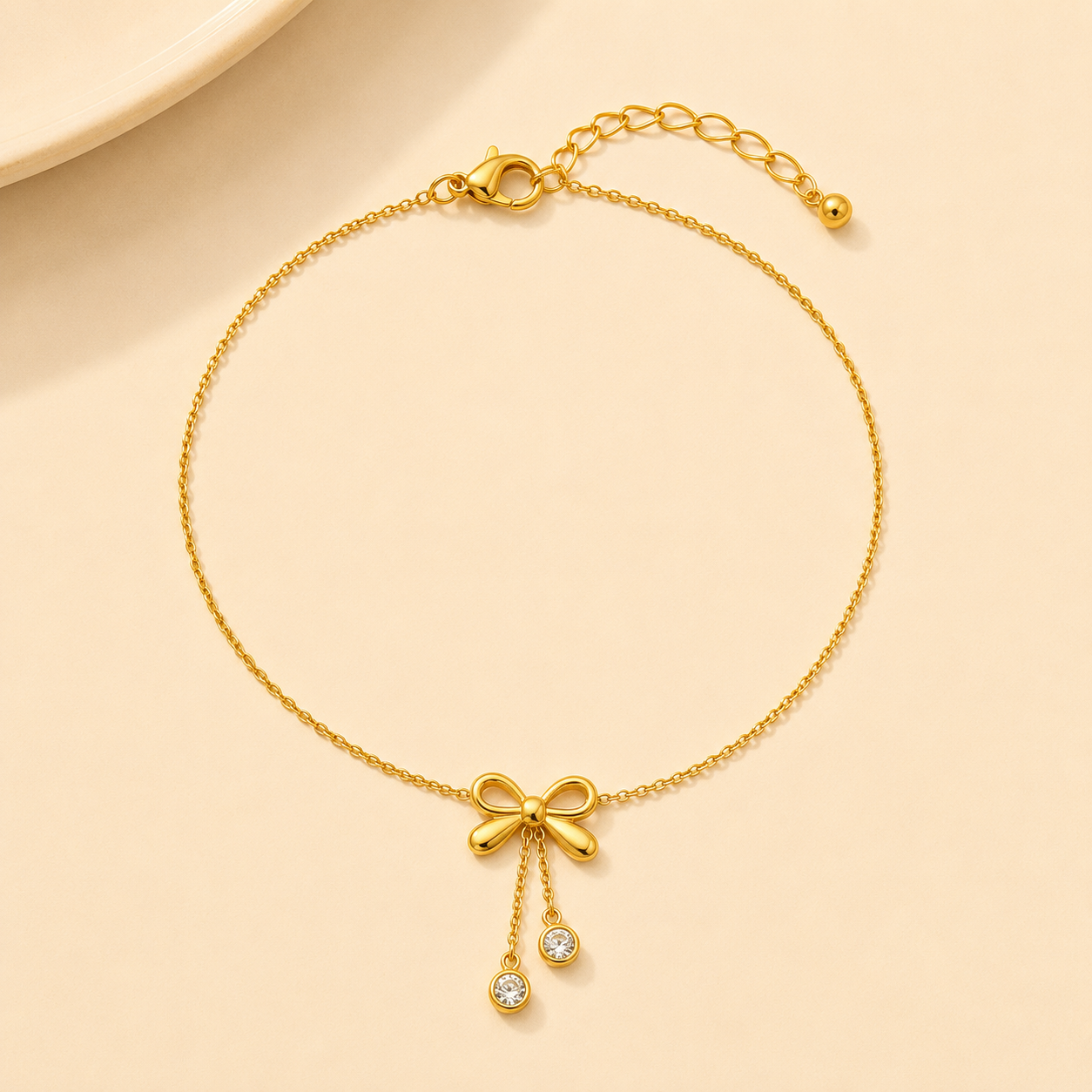 Brățară de Gleznă Golden Bow cu Fundiță și Zirconii din Oțel Inoxidabil Auriu