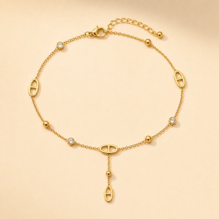 Brățară de Gleznă Infinity Gold cu Zirconii din Oțel Inoxidabil Auriu