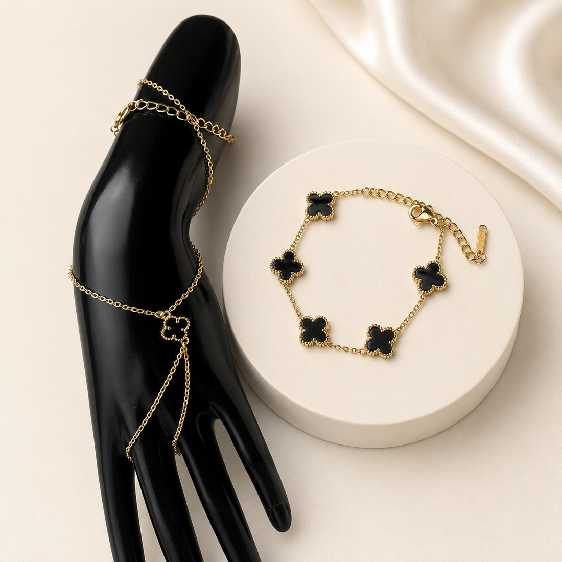 Bundle Black Bloom – Brățară cu 5 motive și brățară de mână cu inel