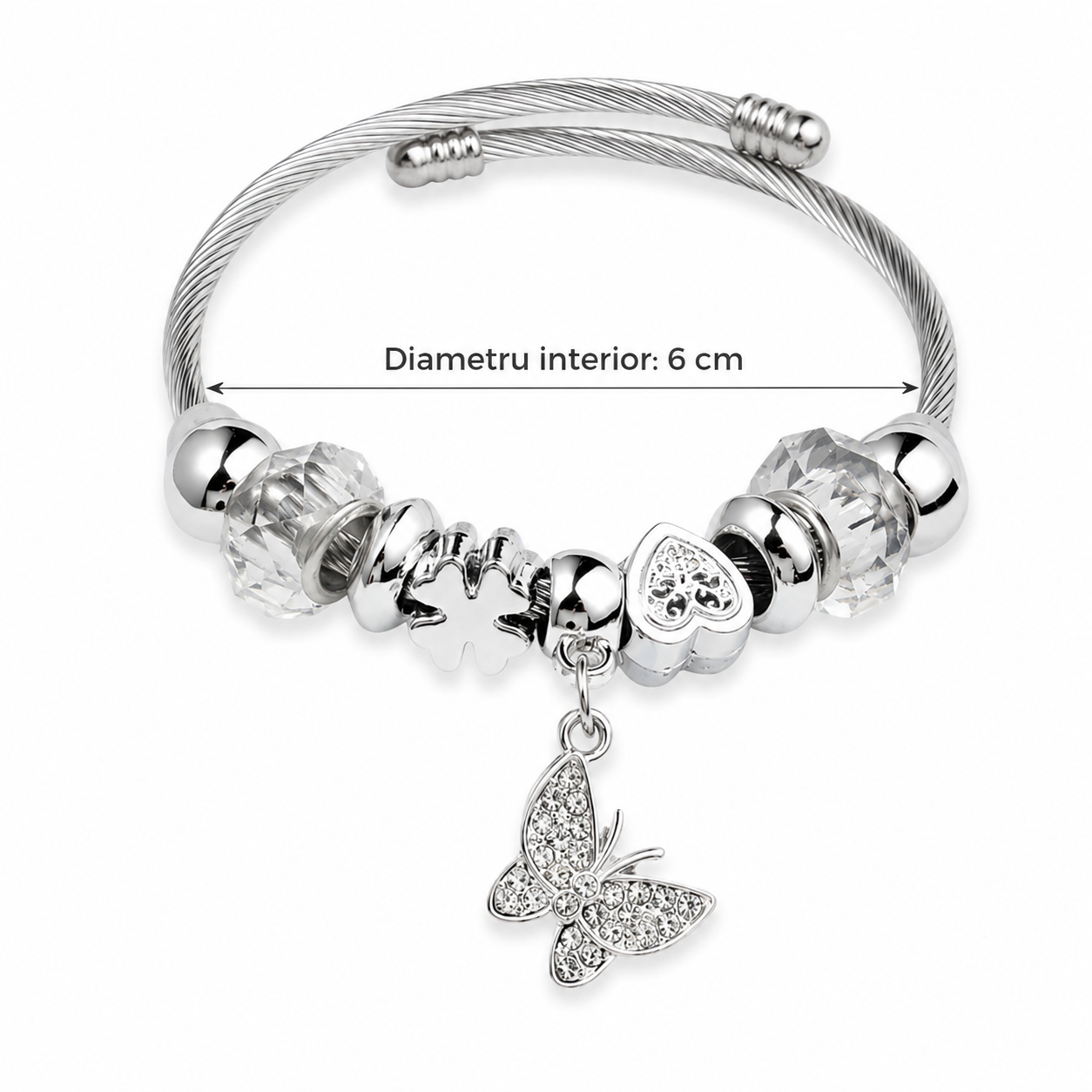 Brățară damă argintie cu fluture | Zallmorra