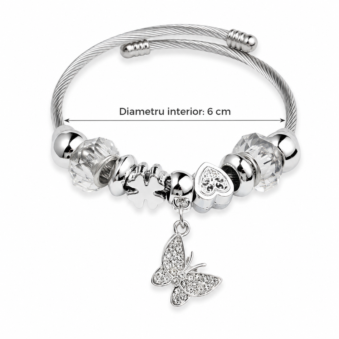 Brățară damă argintie cu fluture | Zallmorra