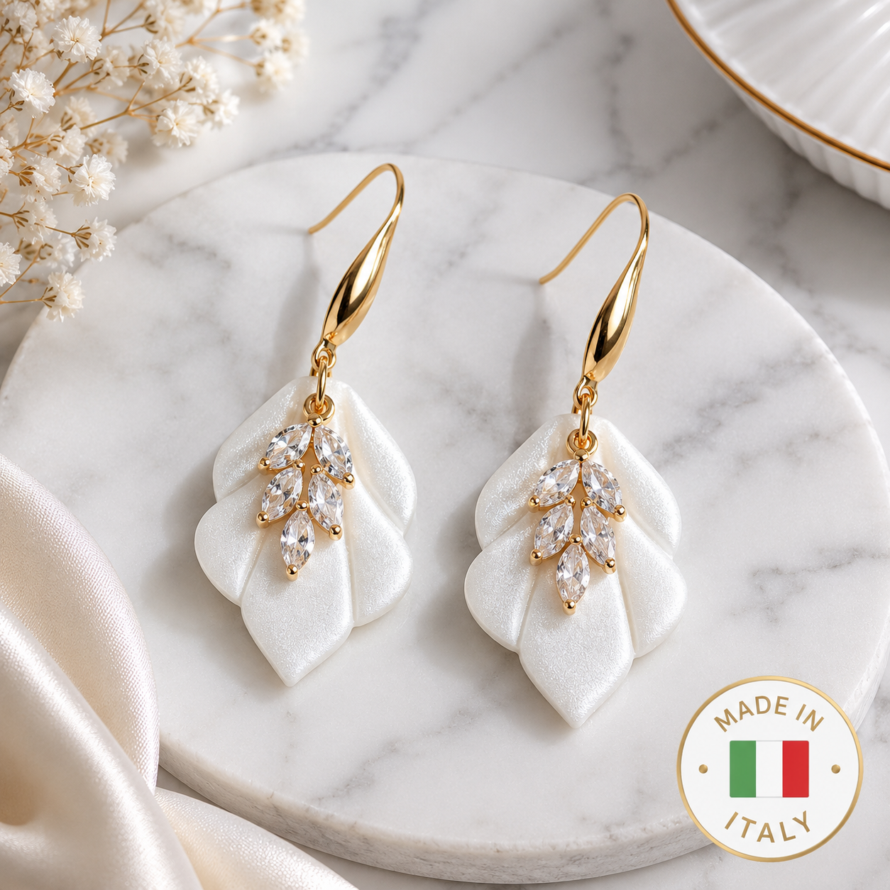 Cercei DESIREE Pearl – Argilă Polimerică și Zirconii Placate cu Aur 18K | Zallmorra Artisan Collection