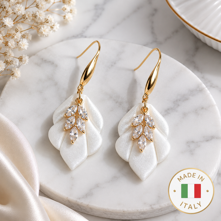 Cercei DESIREE Pearl – Argilă Polimerică și Zirconii Placate cu Aur 18K | Zallmorra Artisan Collection