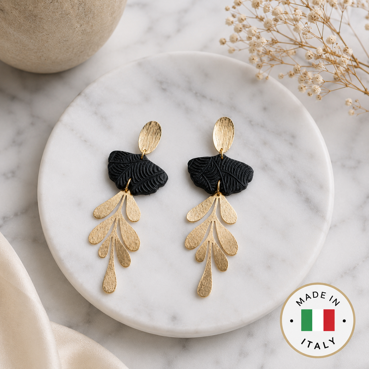 CASSIA Earrings – Handmade from Polymer Clay & 18K Gold Plated Stainless Steel