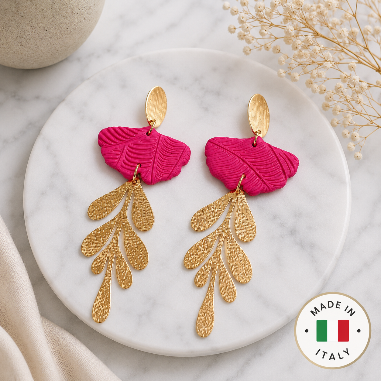CASSIA Earrings – Handmade from Polymer Clay & 18K Gold Plated Stainless Steel