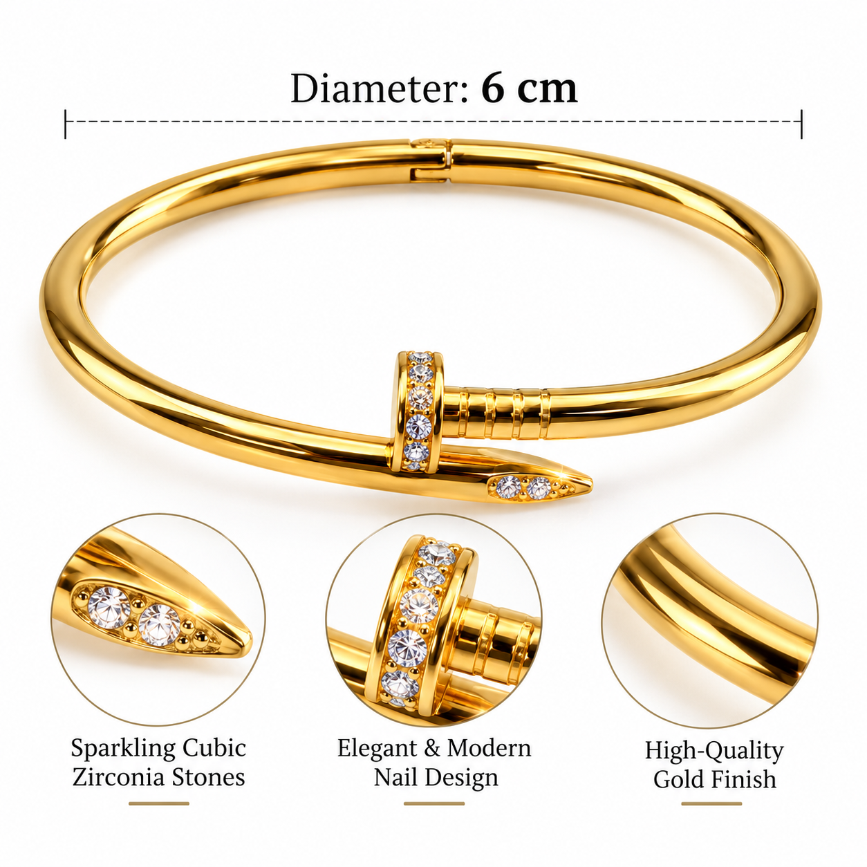 Brățară CUI Classic aurie cu zirconii