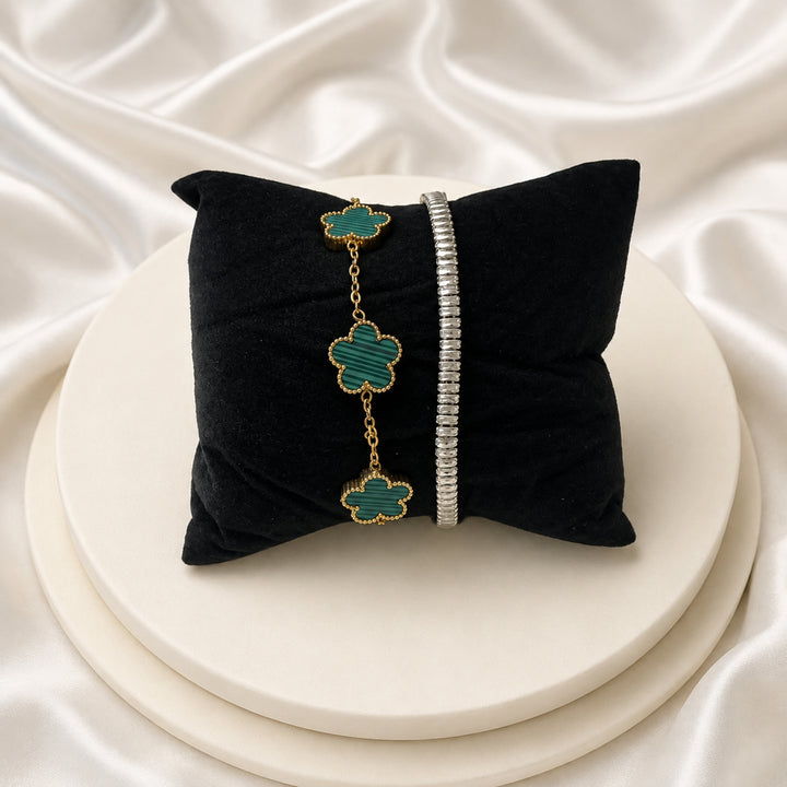 Set 2 Brățări Damă Emerald Lines – Accente Verzi și Argintii | Zallmorra
